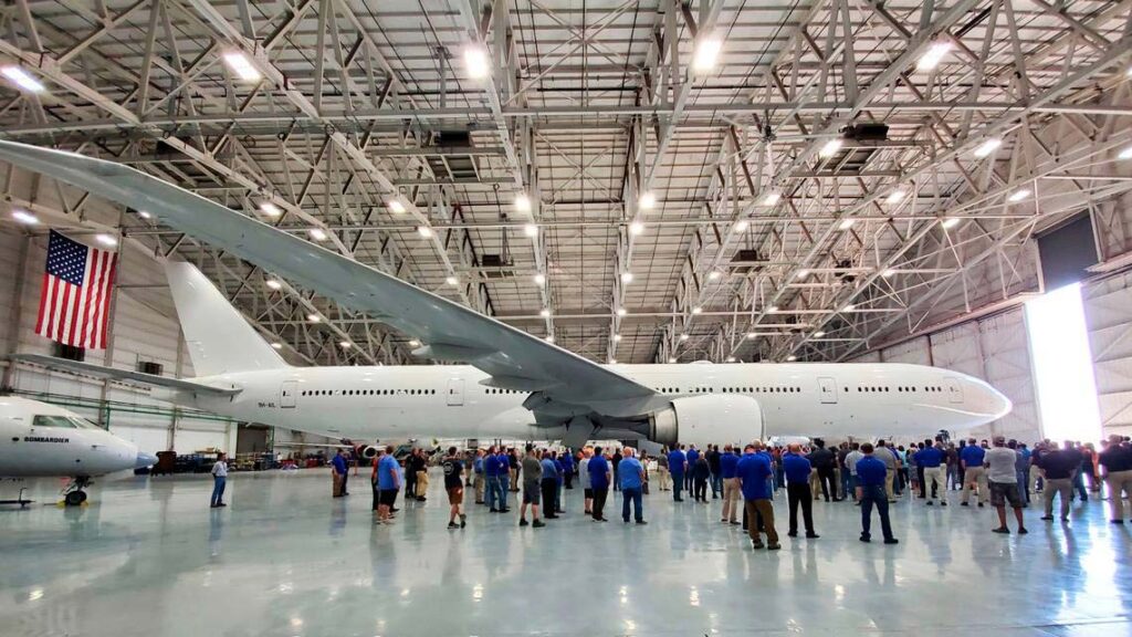 An image of a Boeing plane at the WSU NIAR facility