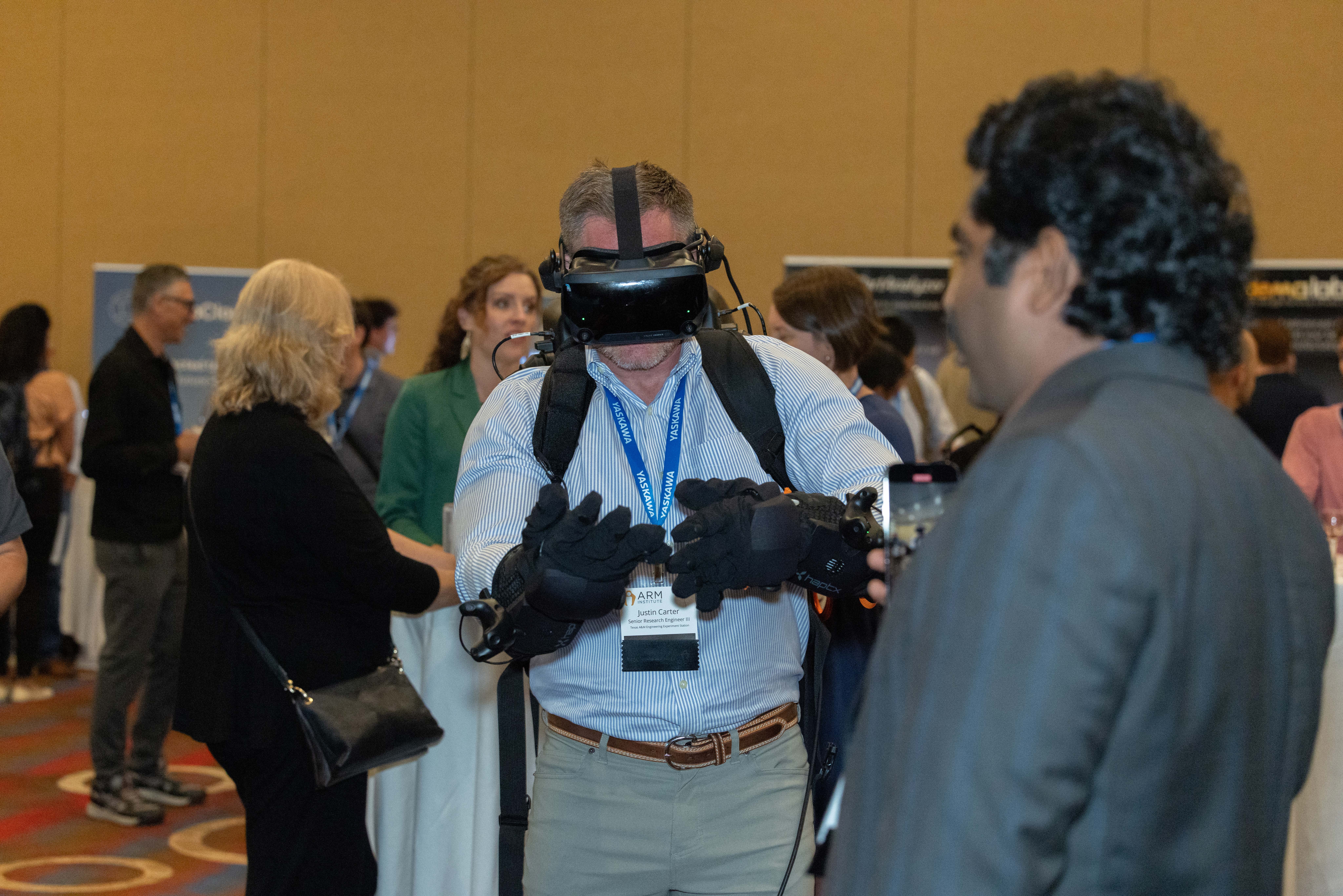 A person uses a VR headset