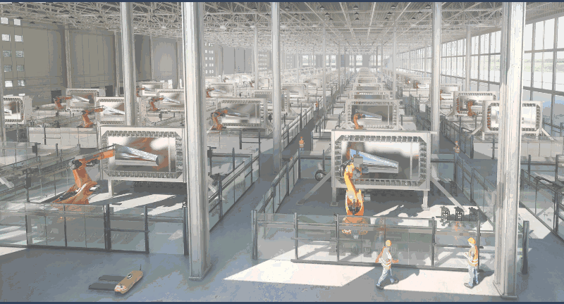 A conceptual image showing robots working together on autonomous forging