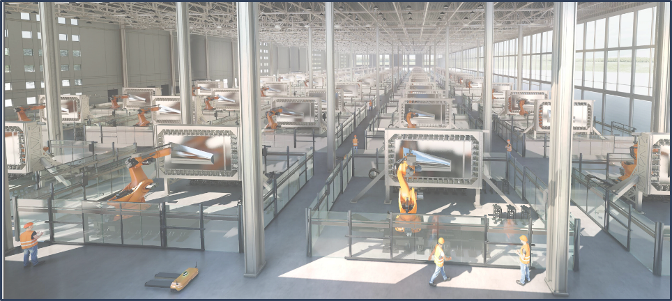 A conceptual image showing robots working together on autonomous forging