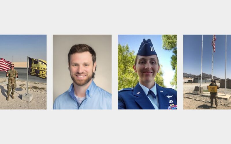 Headshots of ARM Institute team members against a patriotic background